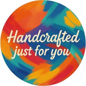 Colorful Handcrafted just for you stickers. 60 count